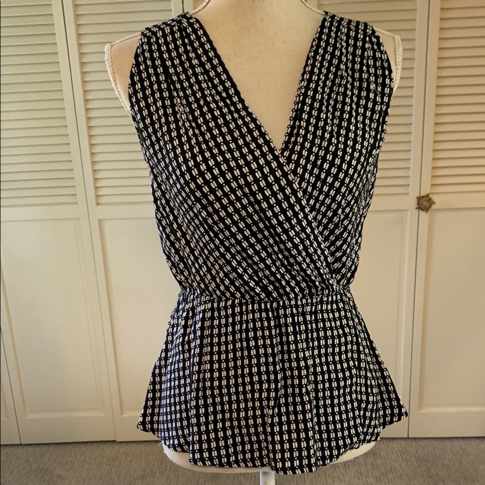 Black and White Sleeveless Wrap Top